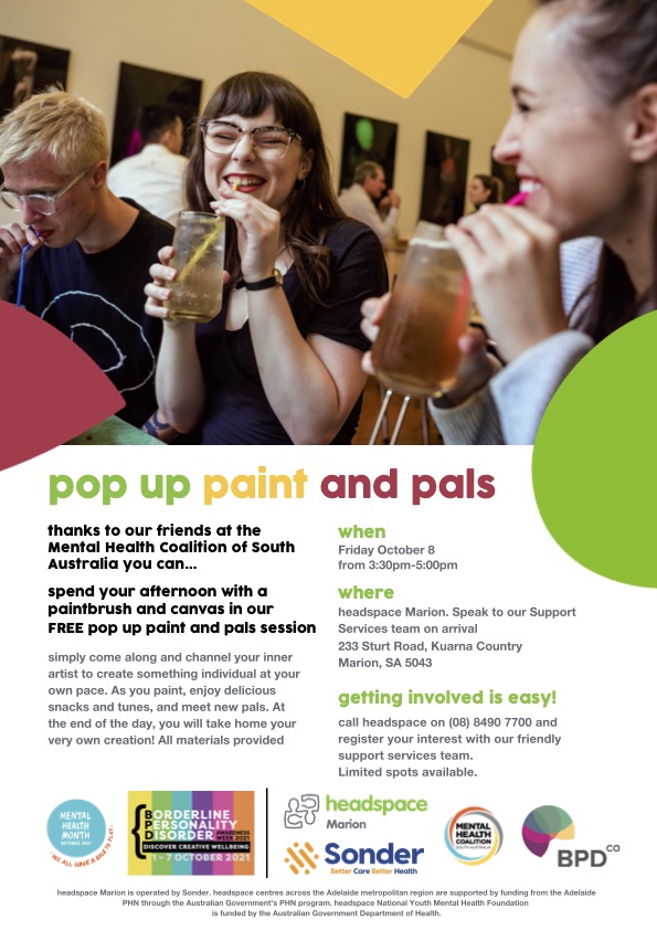 Headpsace Marion, Pop up paint and pals flyer